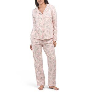 POPPY & CLAY Pink 2pc Paisley Notch Collar Pajama Top And Pants Set